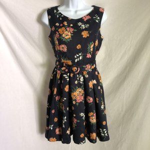 Redyazel Blue Floral Fit Flare Dress Med